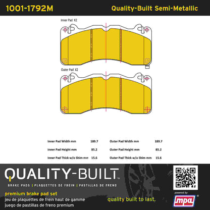 Quality-Built Quality-Built Premium Semi-Metallic Brake Pads w/ Hardware 1001-1792M
