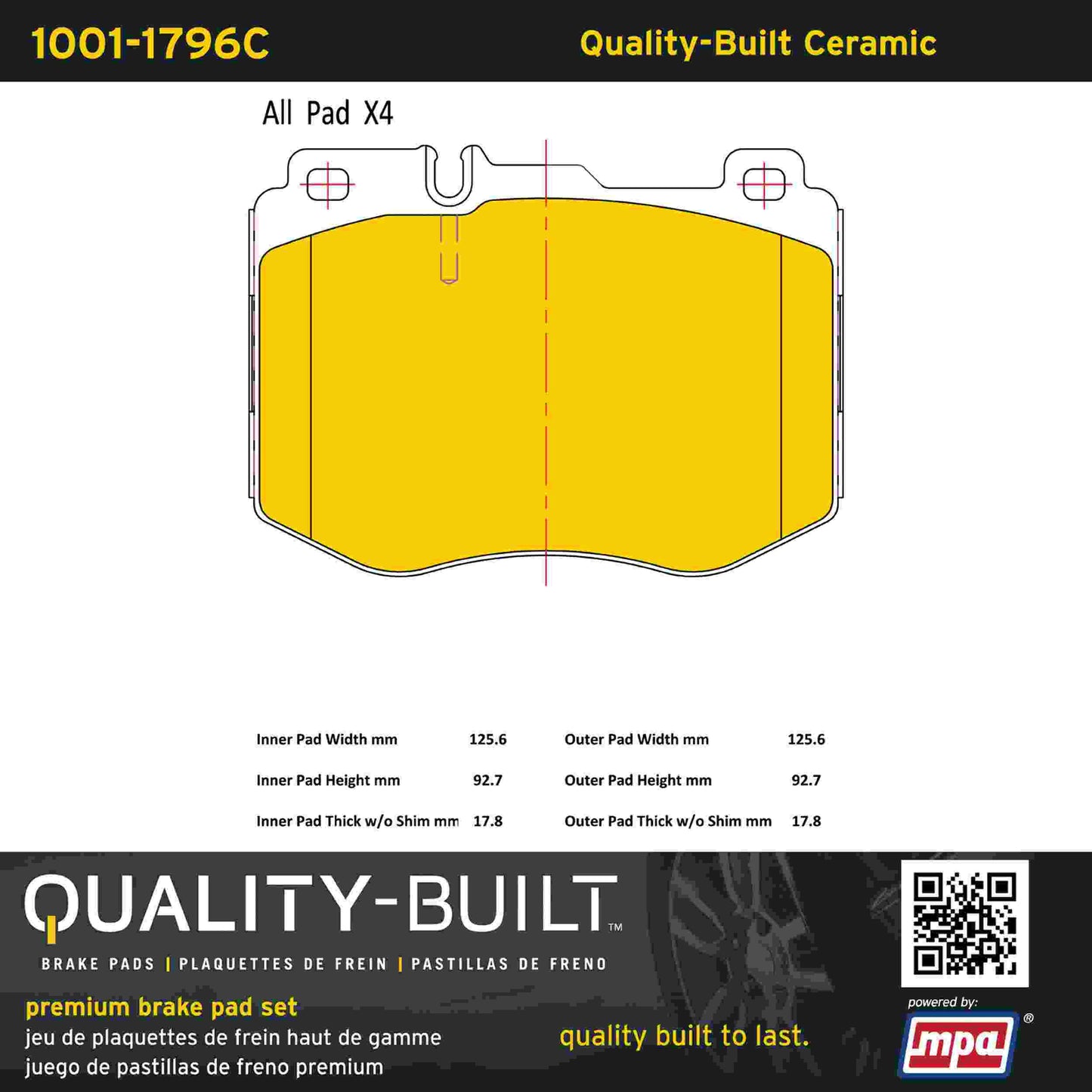Quality-Built Quality-Built Premium Ceramic Brake Pads w/ Hardware 1001-1796C