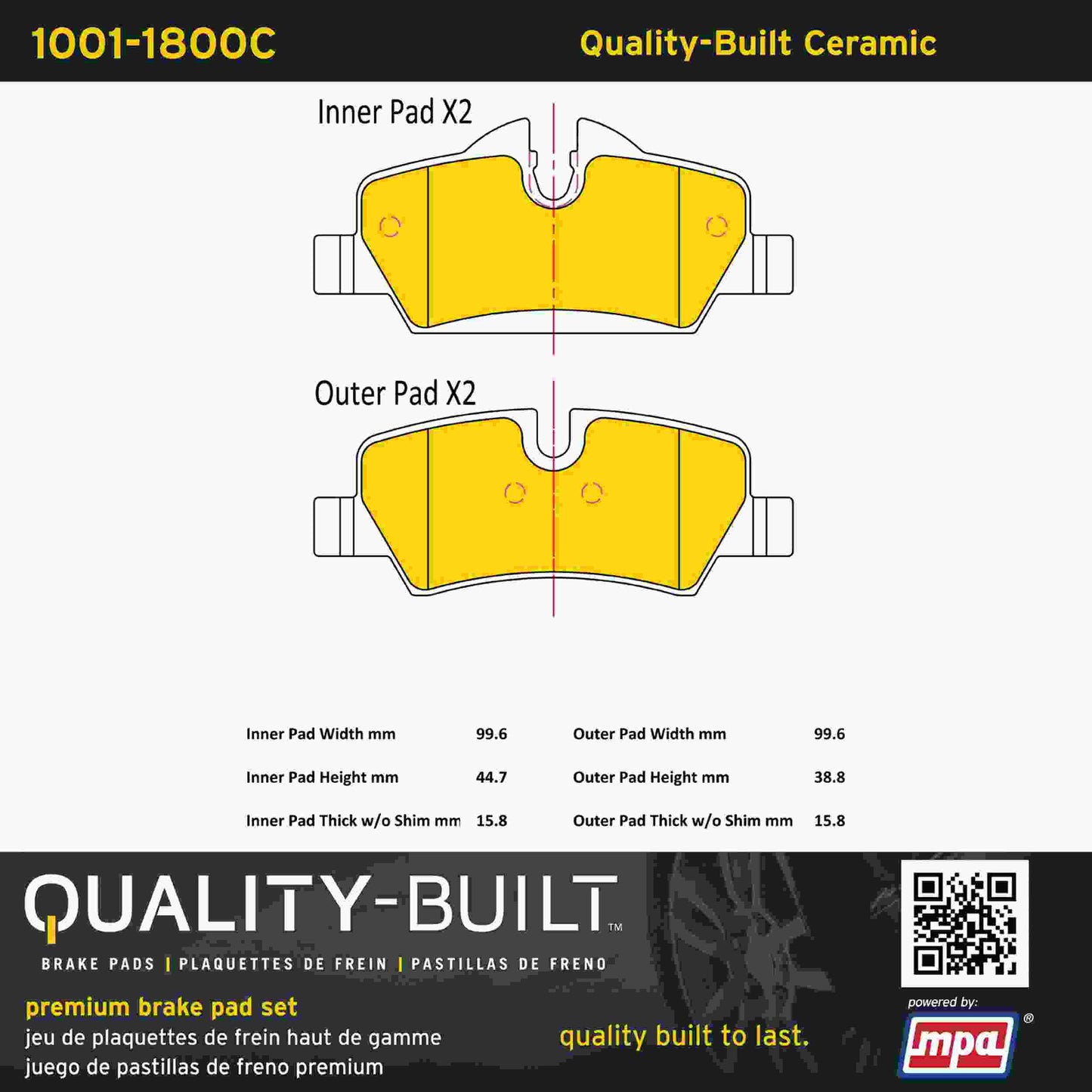 Quality-Built Quality-Built Premium Ceramic Brake Pads w/ Hardware 1001-1800C