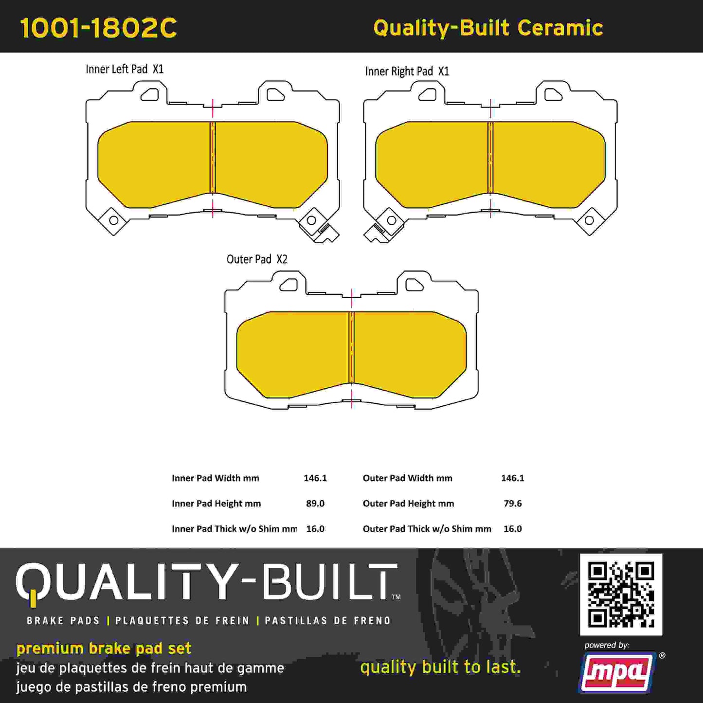 Quality-Built Quality-Built Premium Ceramic Brake Pads w/ Hardware 1001-1802C