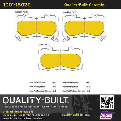 Quality-Built Quality-Built Premium Ceramic Brake Pads w/ Hardware 1001-1802C