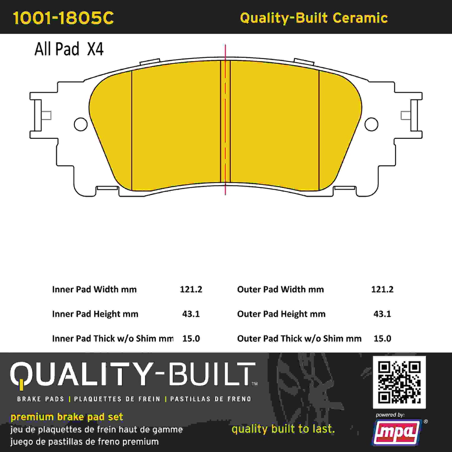 Quality-Built Quality-Built Premium Ceramic Brake Pads w/ Hardware 1001-1805C