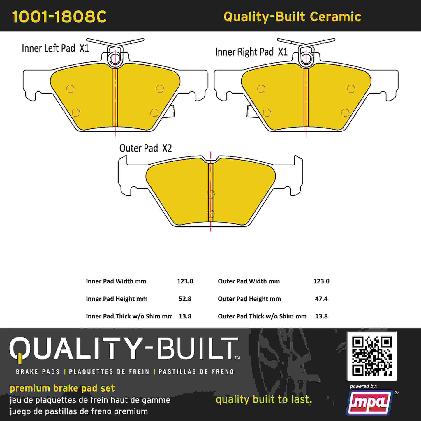 Quality-Built Quality-Built Premium Ceramic Brake Pads w/ Hardware 1001-1808C