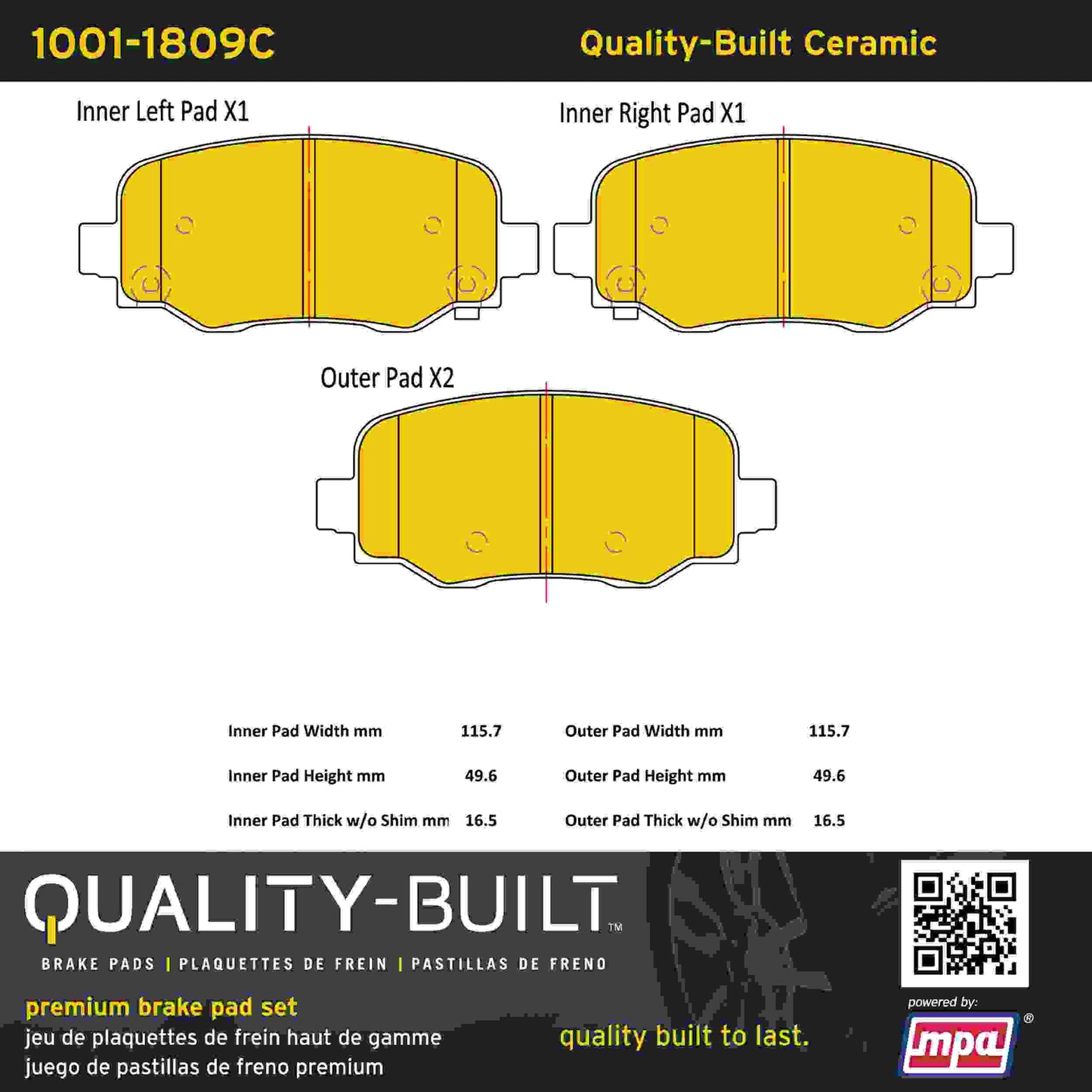 Quality-Built Quality-Built Premium Ceramic Brake Pads w/ Hardware 1001-1809C