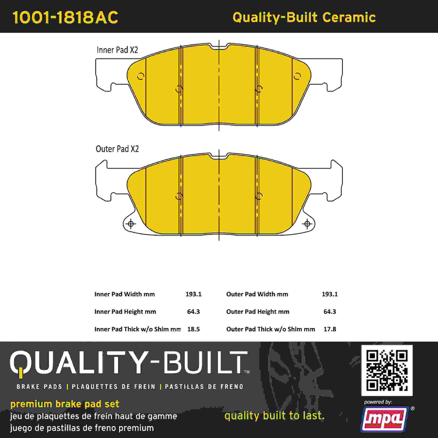 Quality-Built Quality-Built Premium Ceramic Brake Pads 1001-1818AC