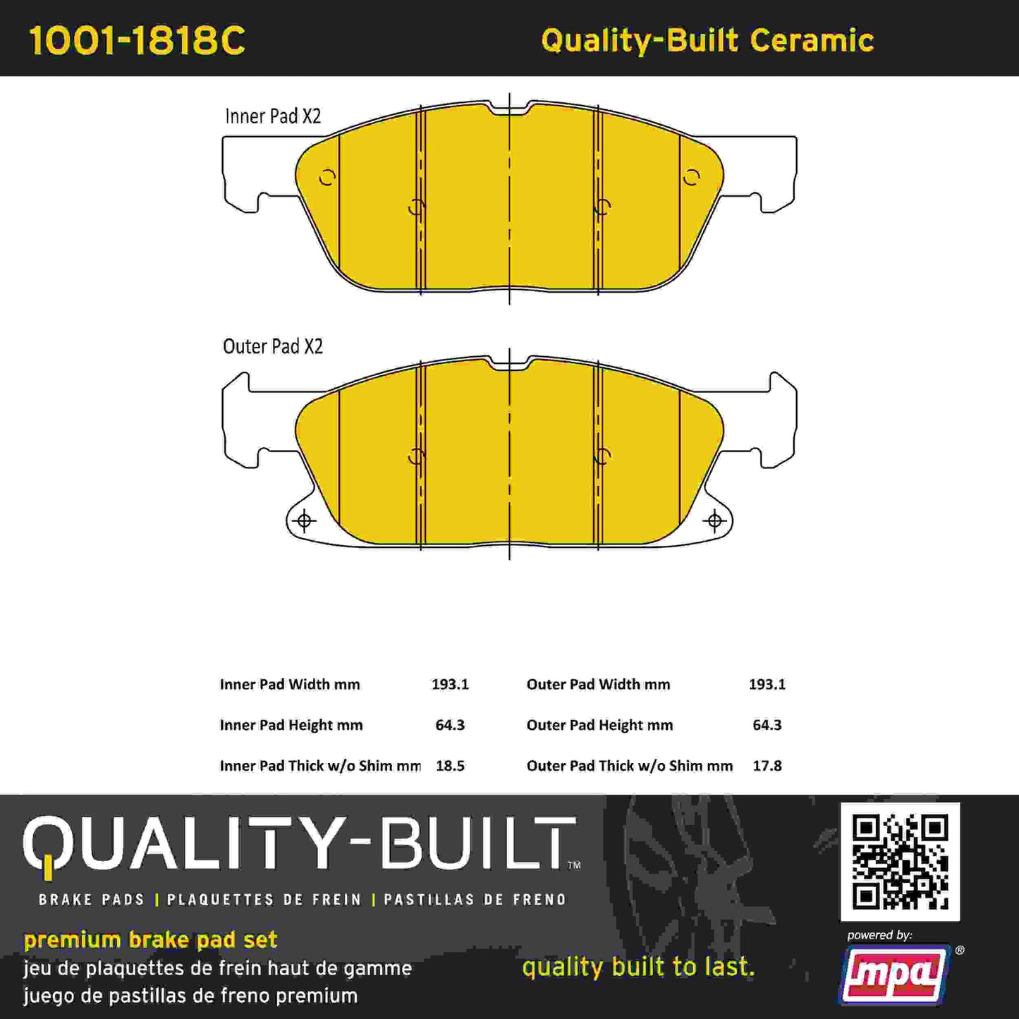 Quality-Built Quality-Built Premium Ceramic Brake Pads w/ Hardware 1001-1818C