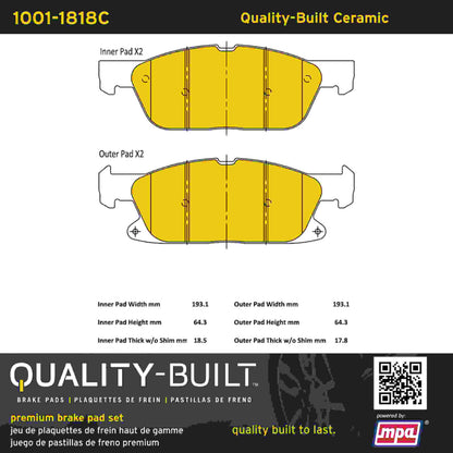 Quality-Built Quality-Built Premium Ceramic Brake Pads w/ Hardware 1001-1818C