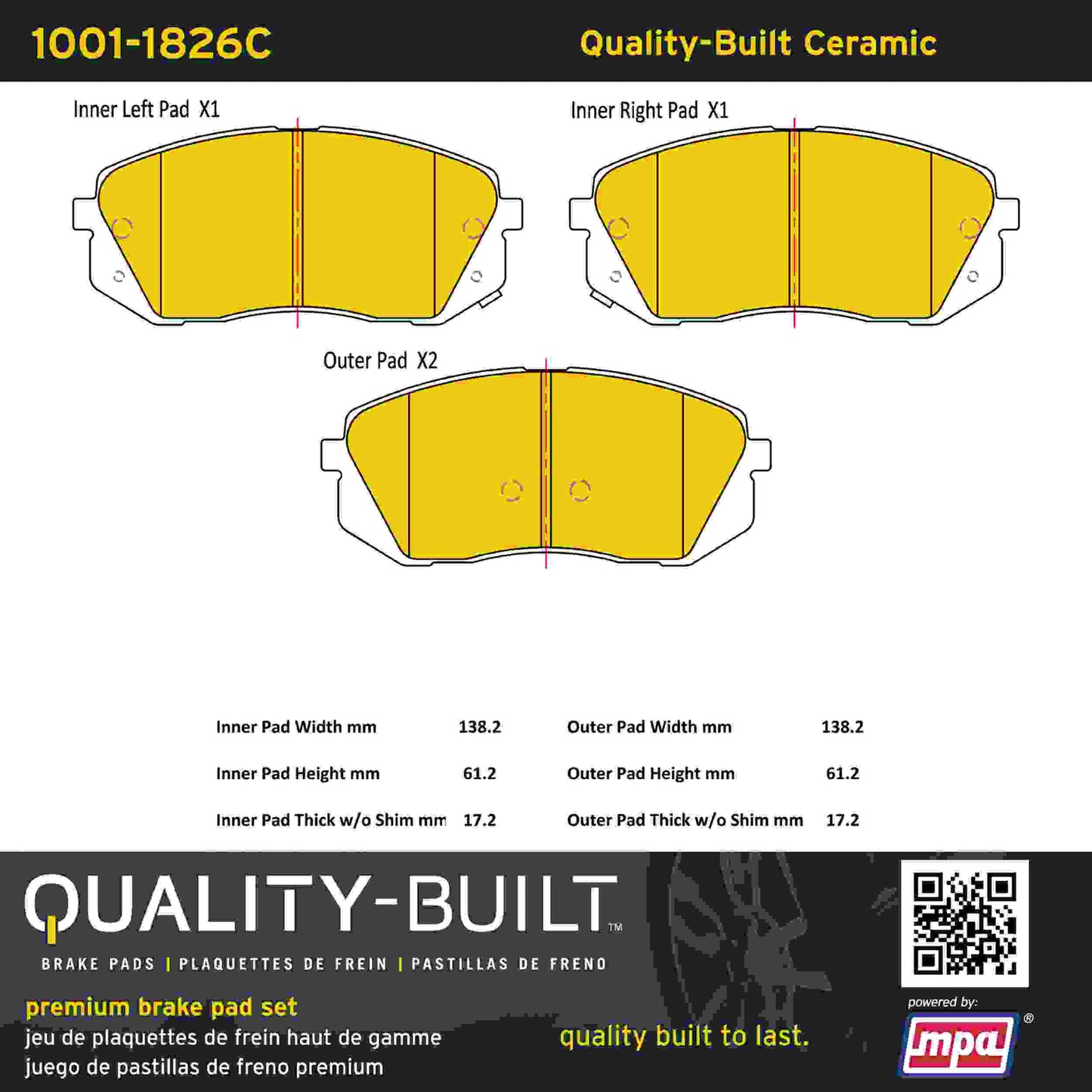 Quality-Built Quality-Built Premium Ceramic Brake Pads w/ Hardware 1001-1826C