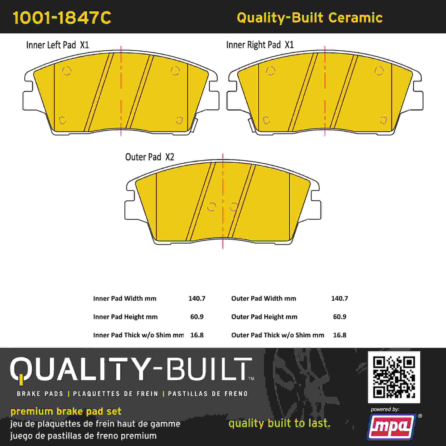 Quality-Built Quality-Built Premium Ceramic Brake Pads w/ Hardware 1001-1847C