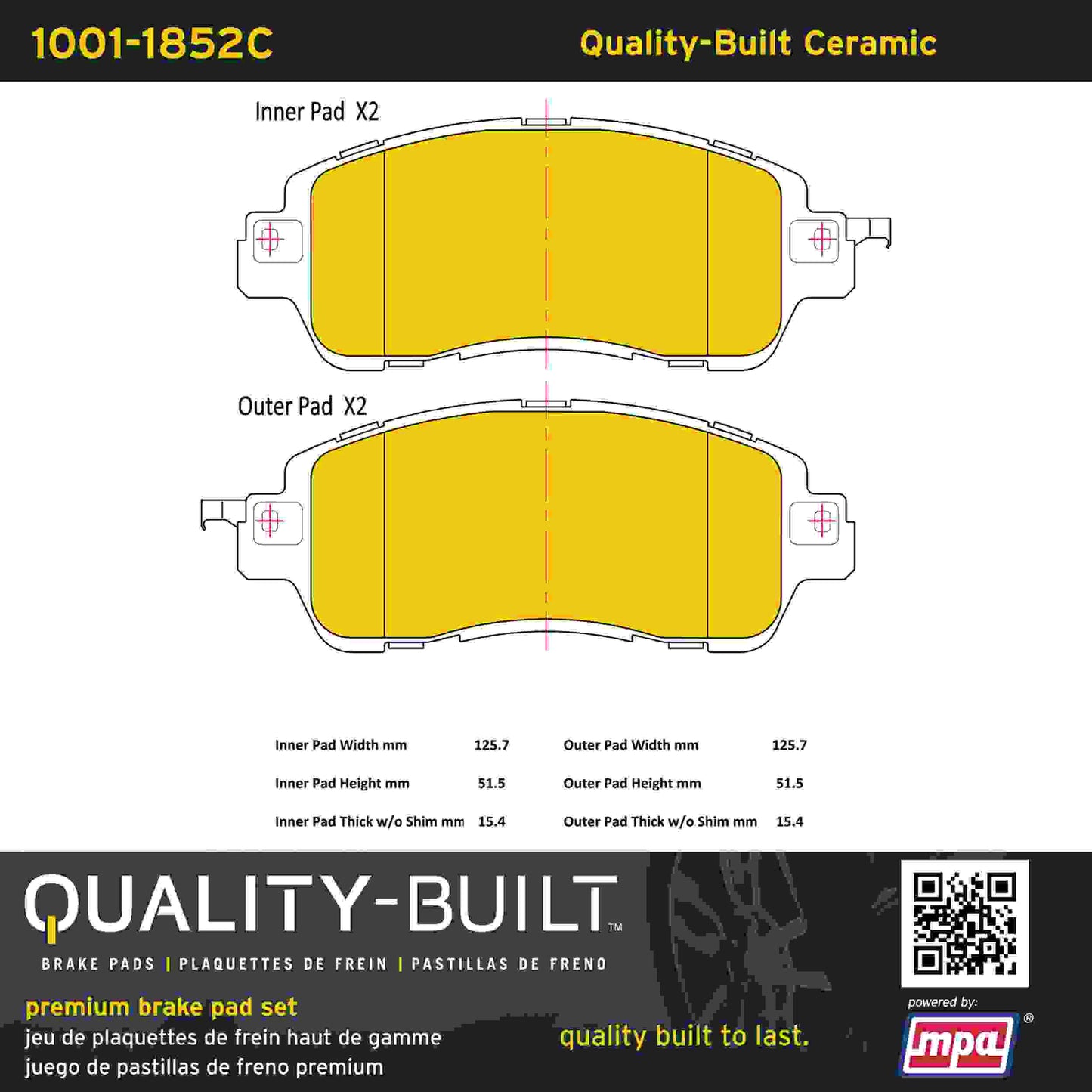 Quality-Built Quality-Built Premium Ceramic Brake Pads w/ Hardware 1001-1852C