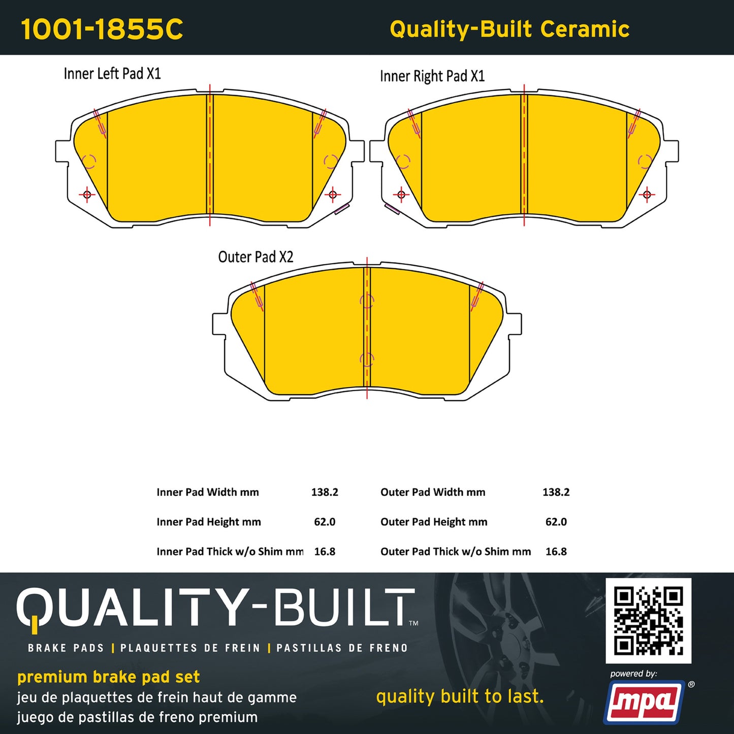 Quality-Built Quality-Built Premium Ceramic Brake Pads w/ Hardware 1001-1855C