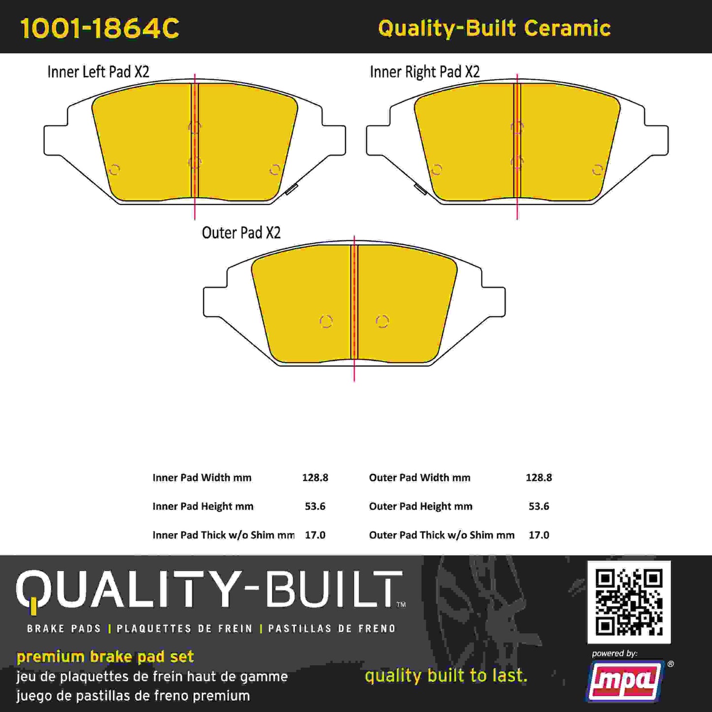 Quality-Built Quality-Built Premium Ceramic Brake Pads w/ Hardware 1001-1864C