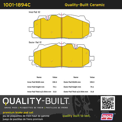 Quality-Built Quality-Built Premium Ceramic Brake Pads 1001-1894C