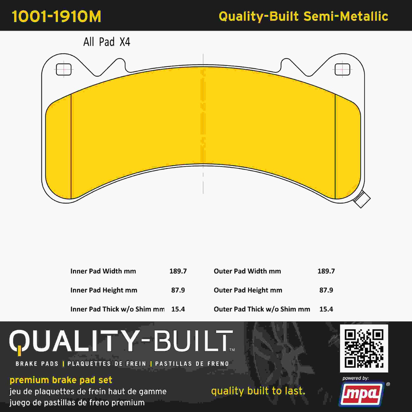 Quality-Built Quality-Built Premium Semi-Metallic Brake Pads 1001-1910M