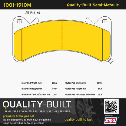 Quality-Built Quality-Built Premium Semi-Metallic Brake Pads 1001-1910M