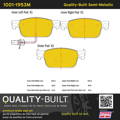 Quality-Built Quality-Built Premium Semi-Metallic Brake Pads 1001-1953M