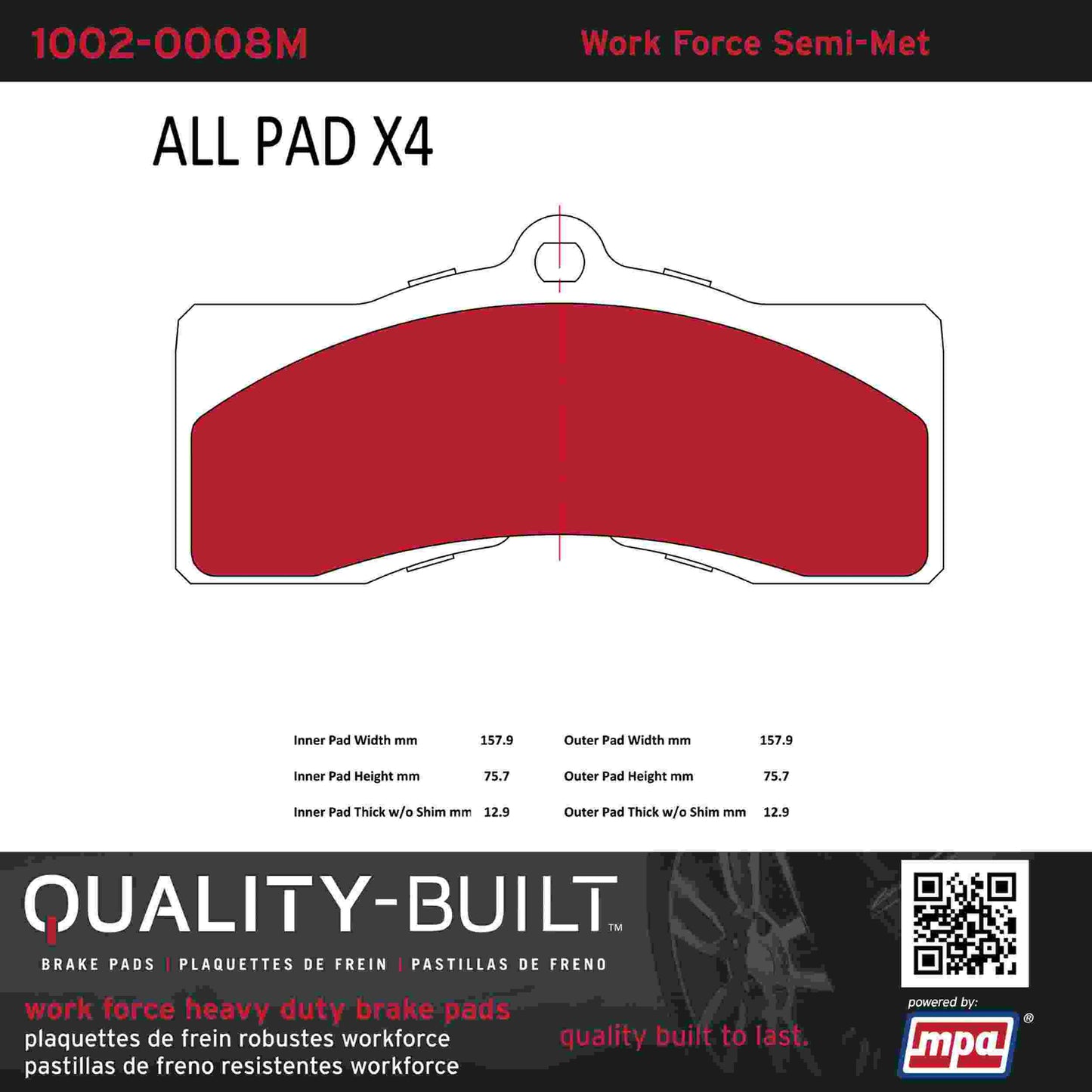 Quality-Built Quality-Built Work Force Heavy Duty Brake Pads w/ Hardware 1002-0008M