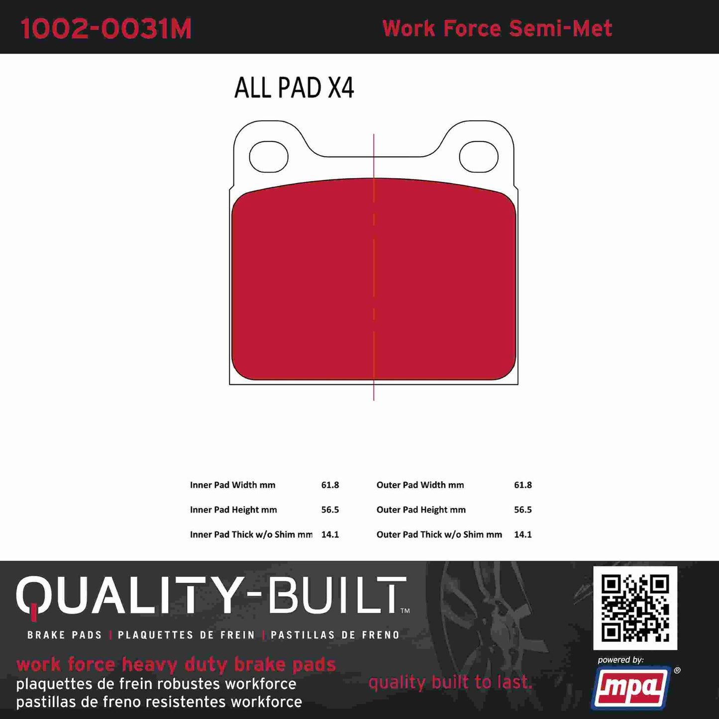 Quality-Built Quality-Built Work Force Heavy Duty Brake Pads 1002-0031M