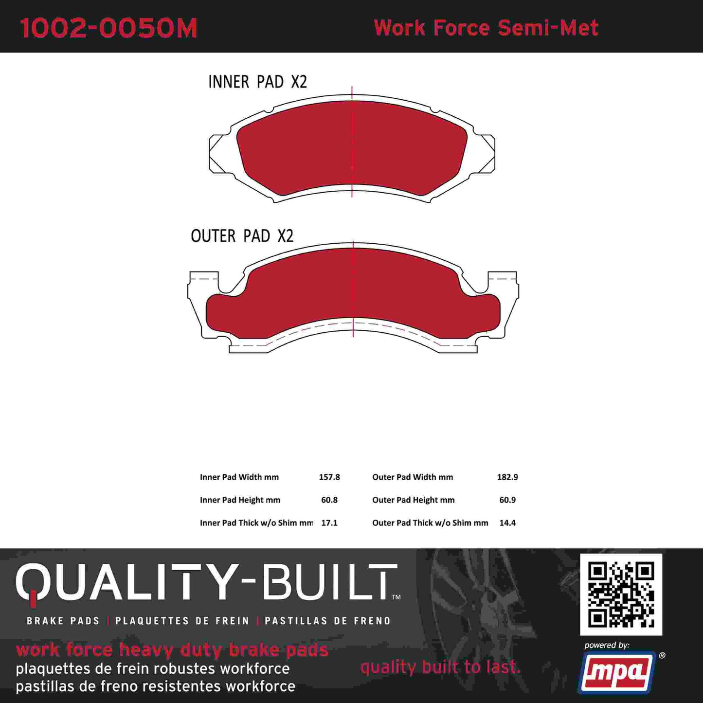 Quality-Built Quality-Built Work Force Heavy Duty Brake Pads w/ Hardware 1002-0050M