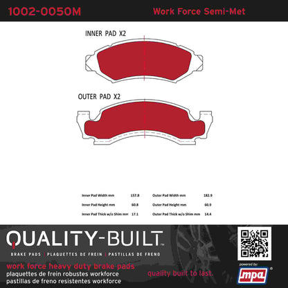 Quality-Built Quality-Built Work Force Heavy Duty Brake Pads w/ Hardware 1002-0050M