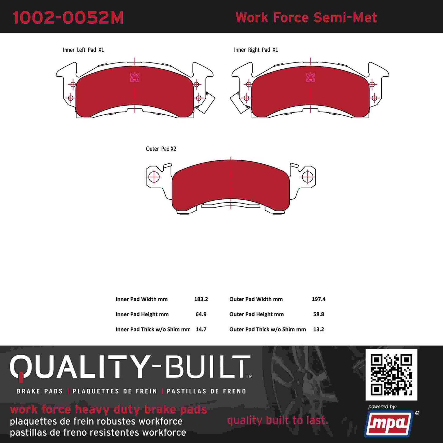 Quality-Built Quality-Built Work Force Heavy Duty Brake Pads w/ Hardware 1002-0052M