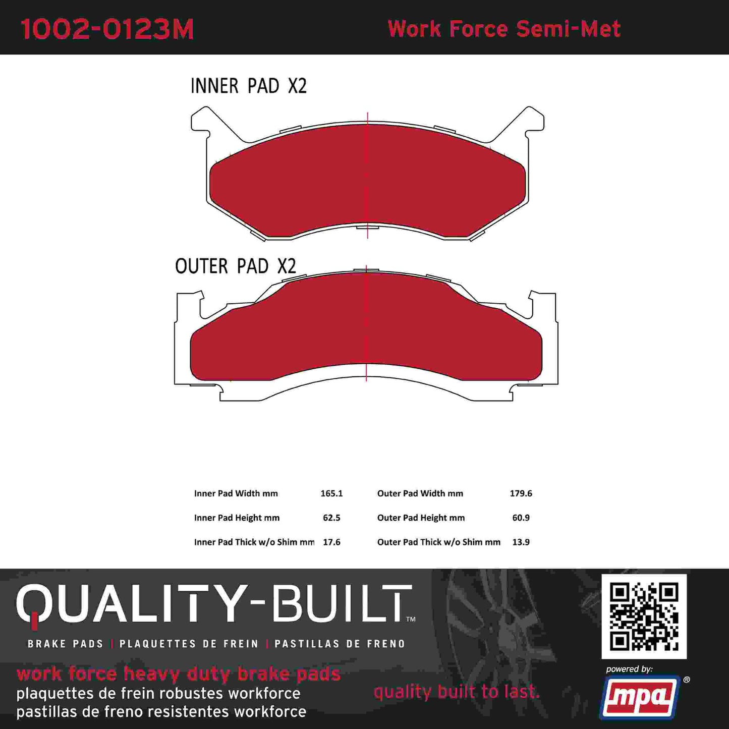 Quality-Built Quality-Built Work Force Heavy Duty Brake Pads w/ Hardware 1002-0123M