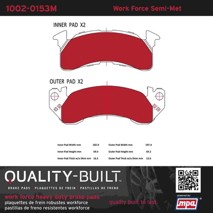 Quality-Built Quality-Built Work Force Heavy Duty Brake Pads w/ Hardware 1002-0153M