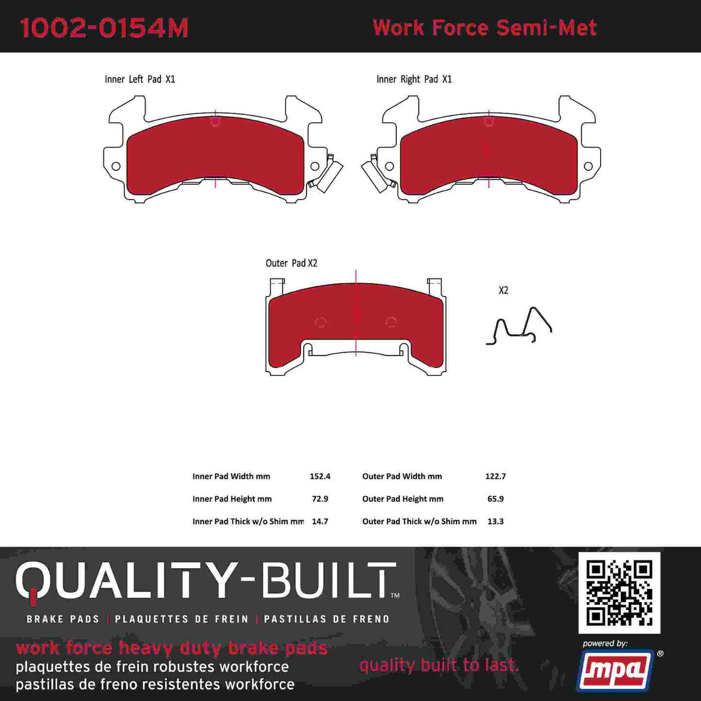 Quality-Built Quality-Built Work Force Heavy Duty Brake Pads w/ Hardware 1002-0154M