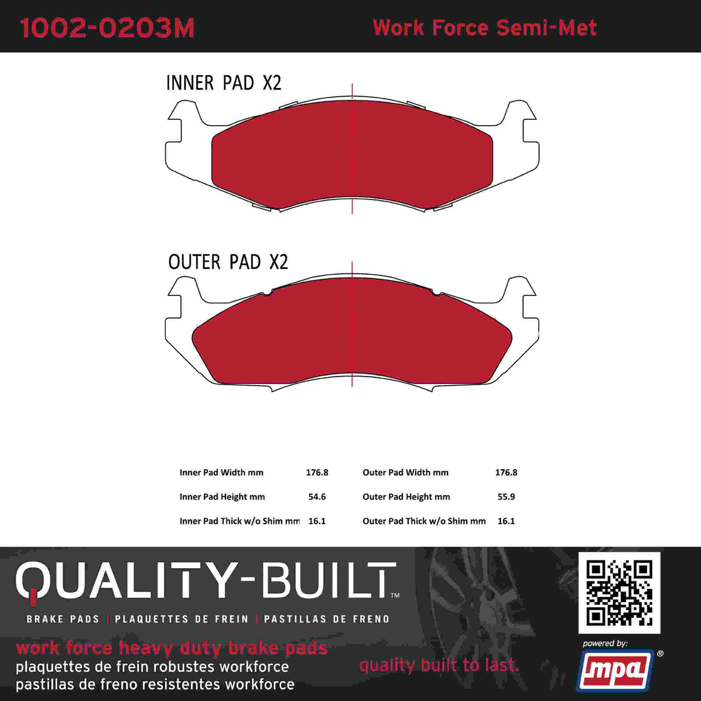 Quality-Built Quality-Built Work Force Heavy Duty Brake Pads w/ Hardware 1002-0203M