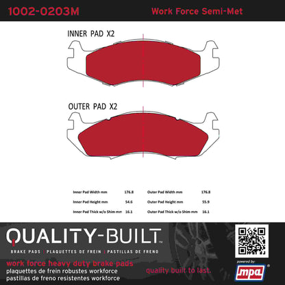 Quality-Built Quality-Built Work Force Heavy Duty Brake Pads w/ Hardware 1002-0203M