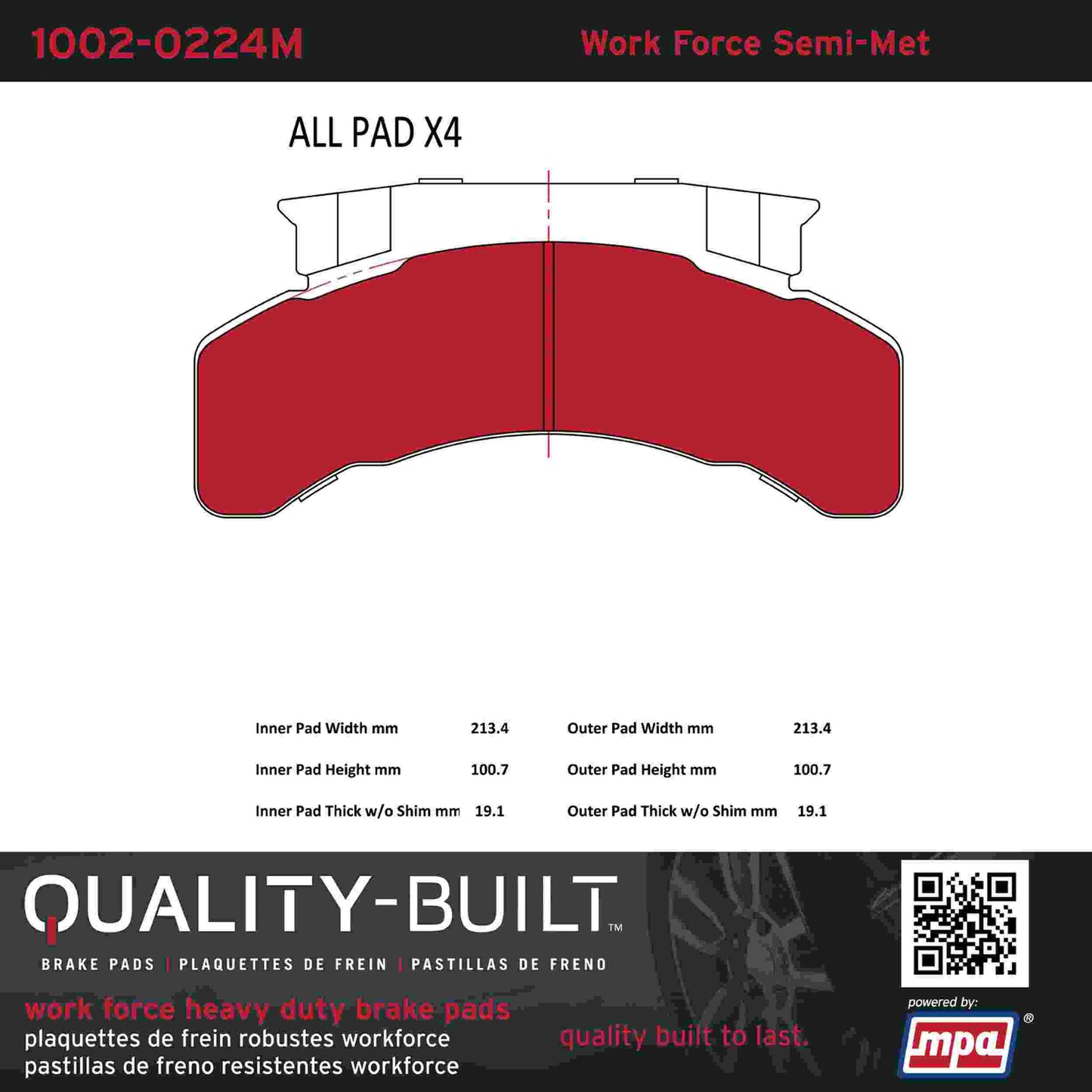 Quality-Built Quality-Built Work Force Heavy Duty Brake Pads w/ Hardware 1002-0224M