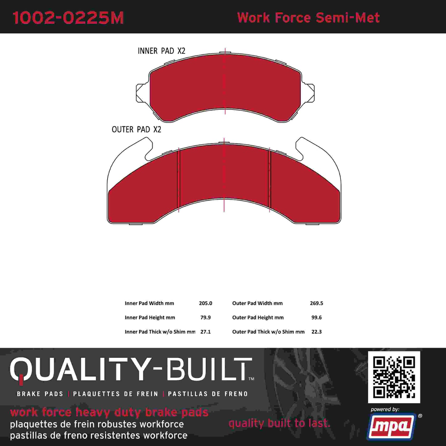 Quality-Built Quality-Built Work Force Heavy Duty Brake Pads 1002-0225M
