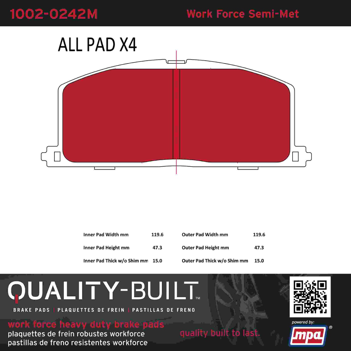 Quality-Built Quality-Built Work Force Heavy Duty Brake Pads w/ Hardware 1002-0242M