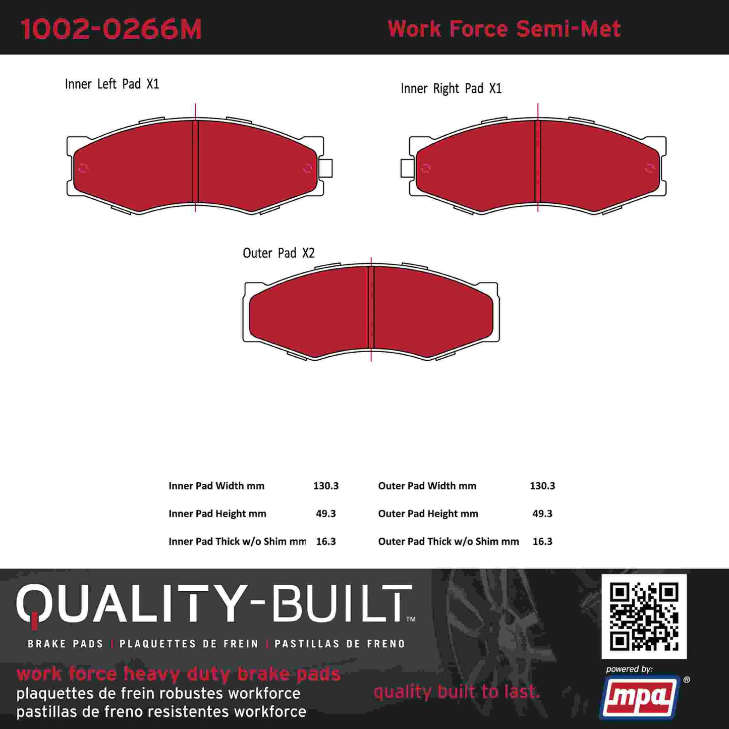 Quality-Built Quality-Built Work Force Heavy Duty Brake Pads w/ Hardware 1002-0266M