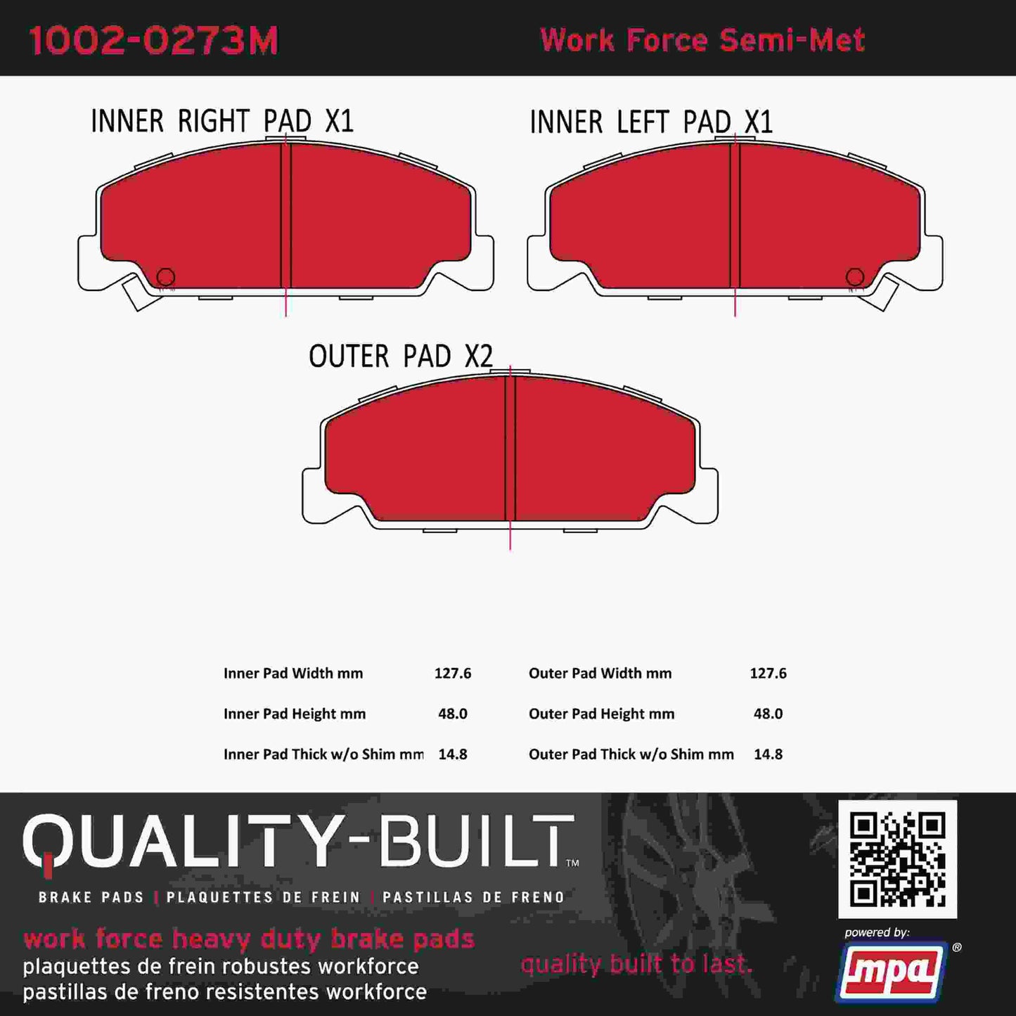Quality-Built Quality-Built Work Force Heavy Duty Brake Pads w/ Hardware 1002-0273M