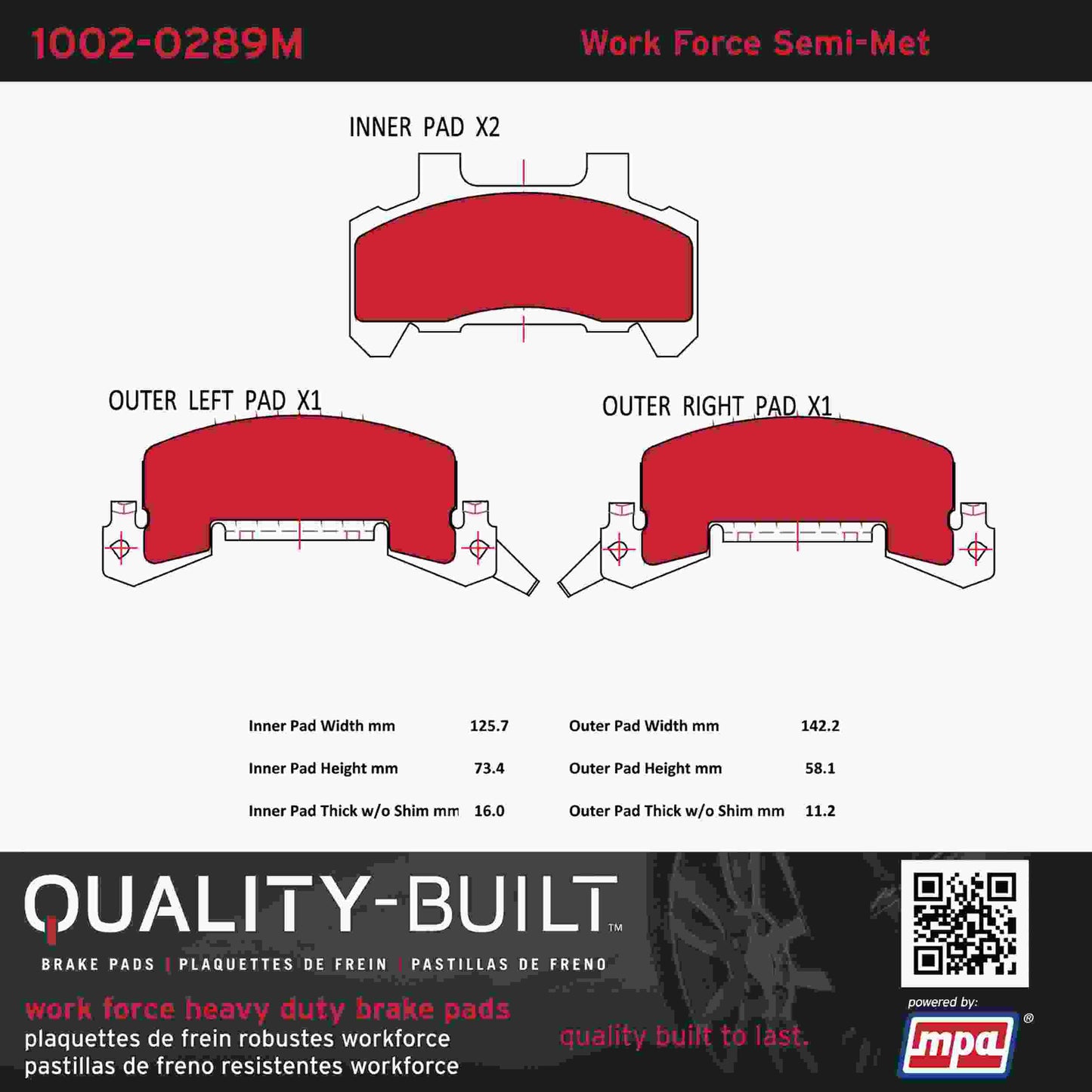 Quality-Built Quality-Built Work Force Heavy Duty Brake Pads 1002-0289M