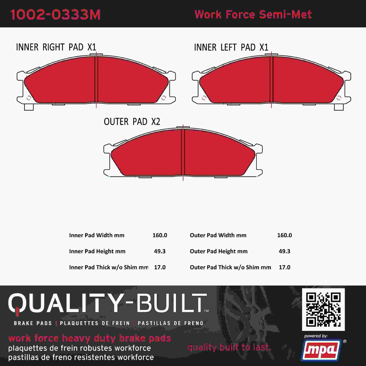 Quality-Built Quality-Built Work Force Heavy Duty Brake Pads w/ Hardware 1002-0333M