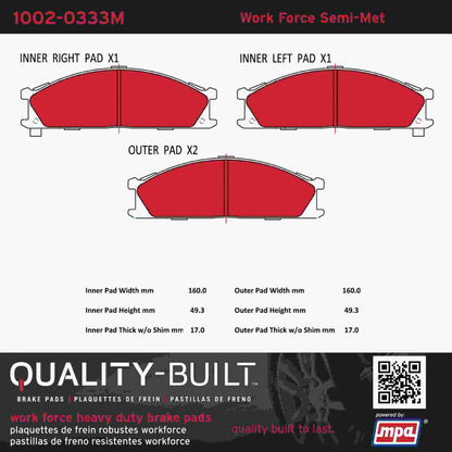 Quality-Built Quality-Built Work Force Heavy Duty Brake Pads w/ Hardware 1002-0333M