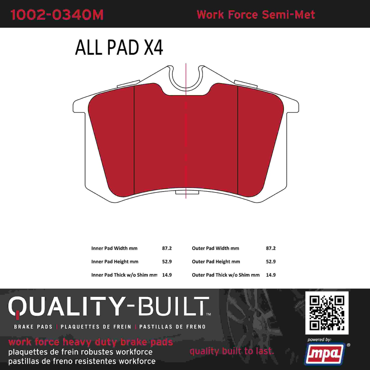 Quality-Built Quality-Built Work Force Heavy Duty Brake Pads 1002-0340M