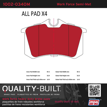 Quality-Built Quality-Built Work Force Heavy Duty Brake Pads 1002-0340M
