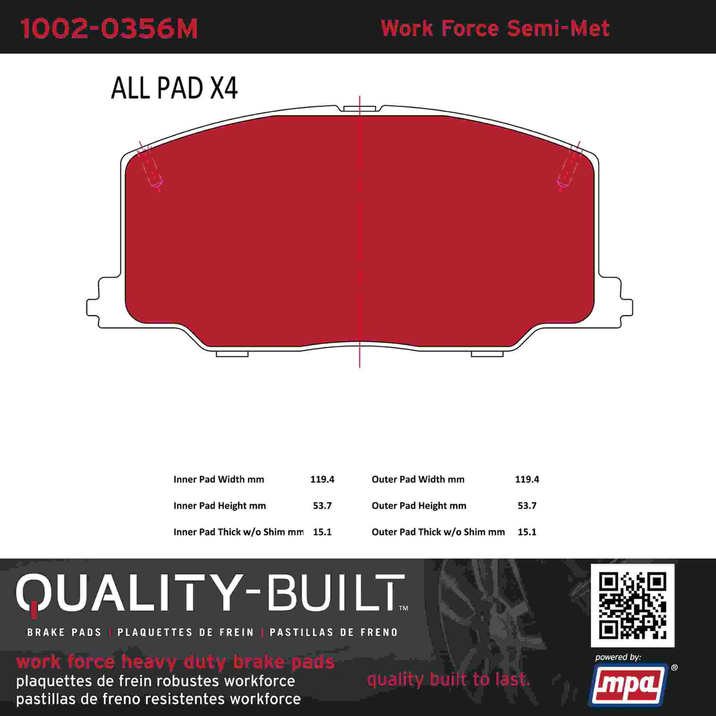 Quality-Built Quality-Built Work Force Heavy Duty Brake Pads w/ Hardware 1002-0356M