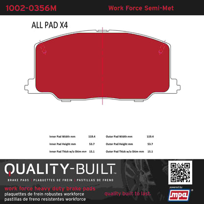 Quality-Built Quality-Built Work Force Heavy Duty Brake Pads w/ Hardware 1002-0356M