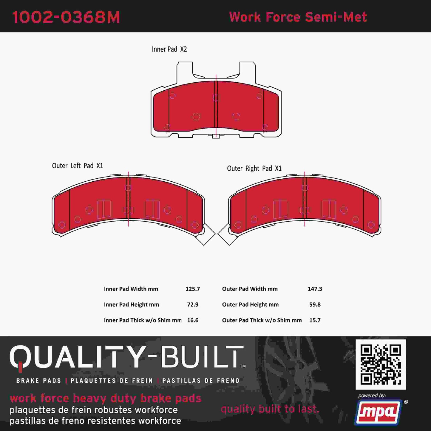 Quality-Built Quality-Built Work Force Heavy Duty Brake Pads w/ Hardware 1002-0368M