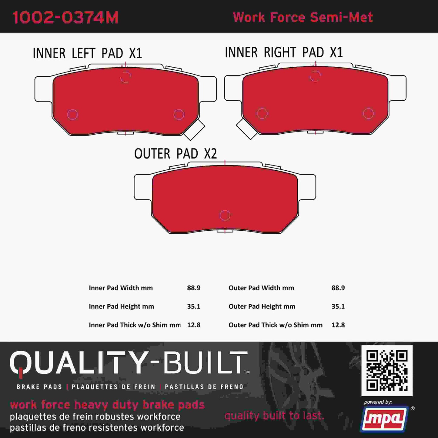 Quality-Built Quality-Built Work Force Heavy Duty Brake Pads w/ Hardware 1002-0374M