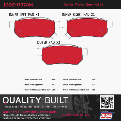 Quality-Built Quality-Built Work Force Heavy Duty Brake Pads w/ Hardware 1002-0374M