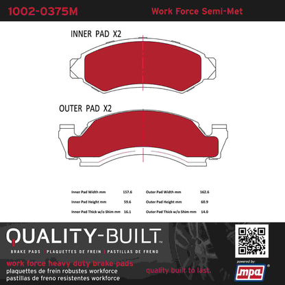 Quality-Built Quality-Built Work Force Heavy Duty Brake Pads w/ Hardware 1002-0375M