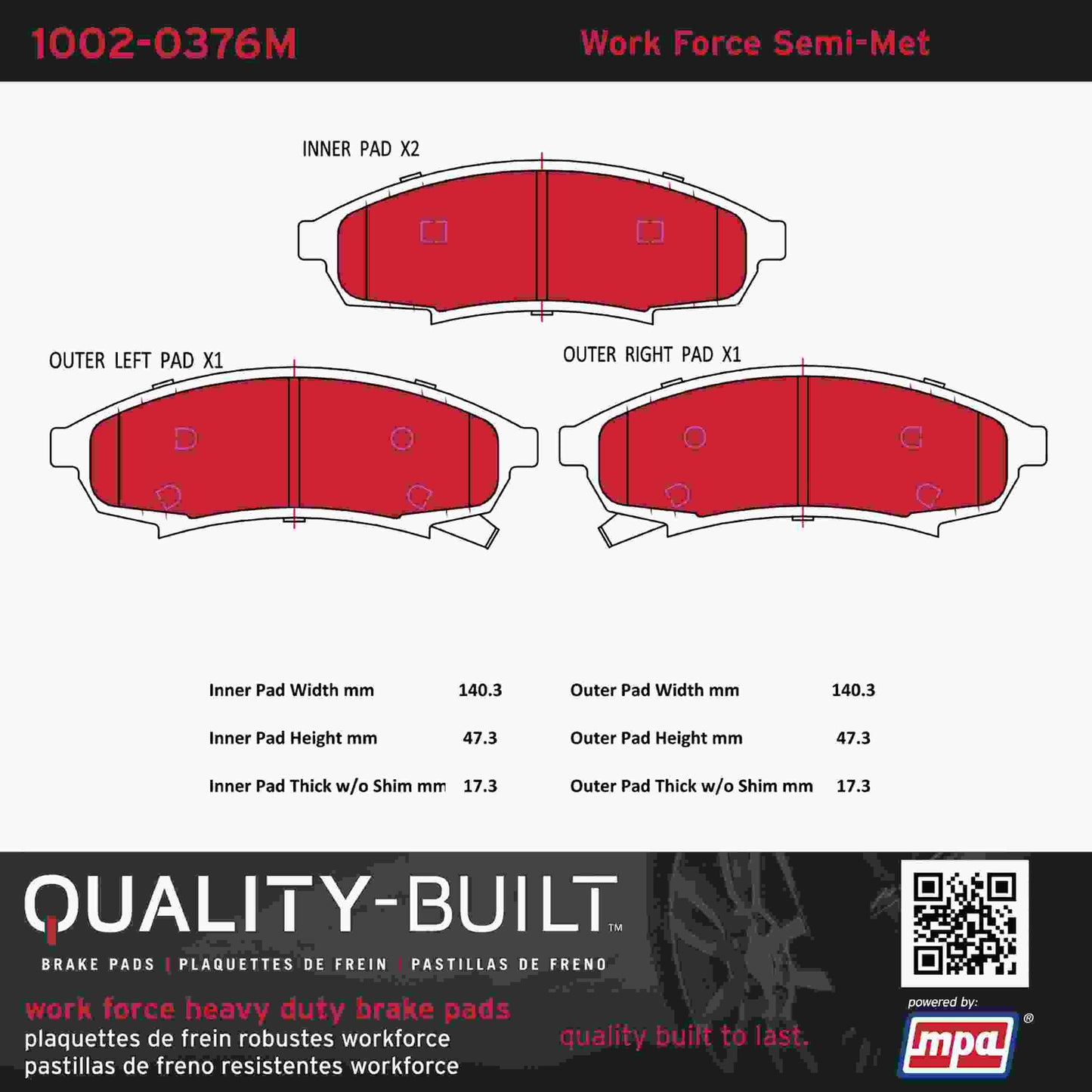 Quality-Built Quality-Built Work Force Heavy Duty Brake Pads w/ Hardware 1002-0376M