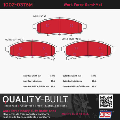Quality-Built Quality-Built Work Force Heavy Duty Brake Pads w/ Hardware 1002-0376M