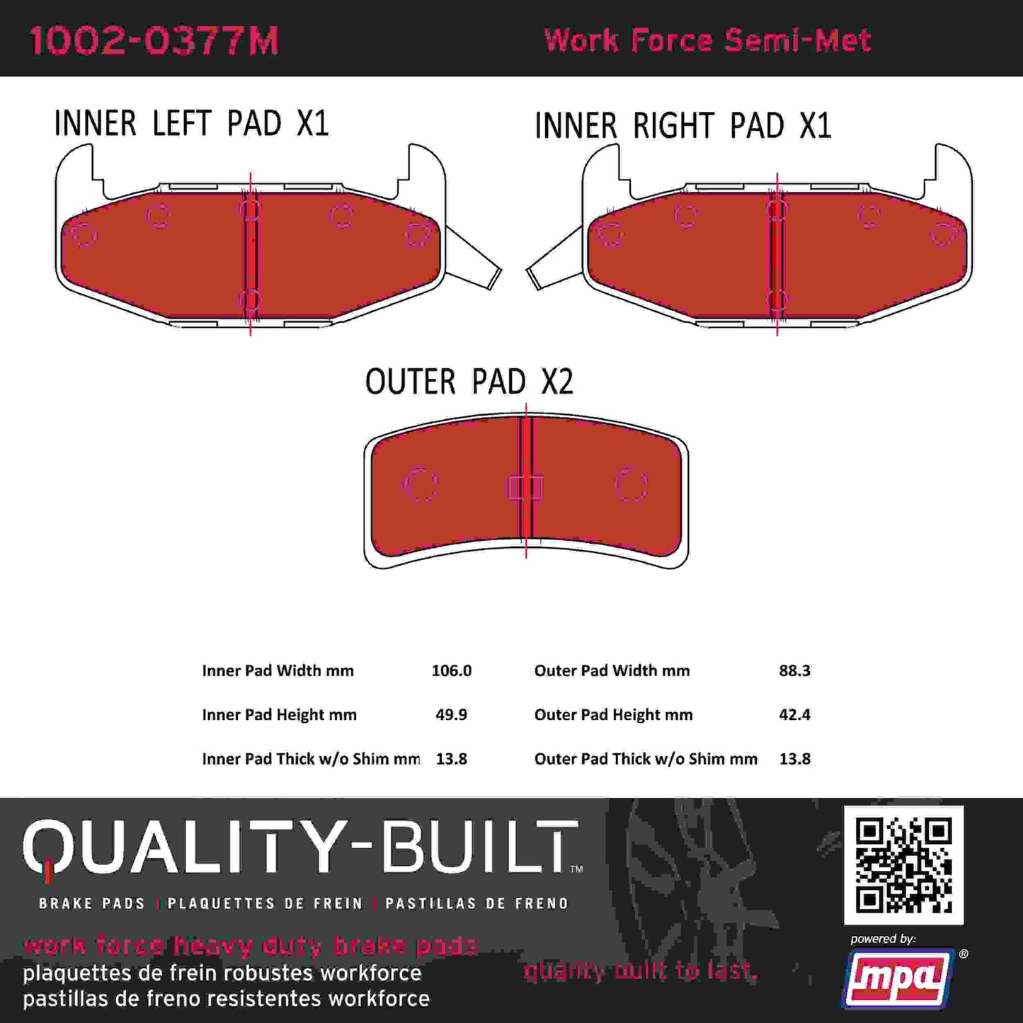 Quality-Built Quality-Built Work Force Heavy Duty Brake Pads w/ Hardware 1002-0377M