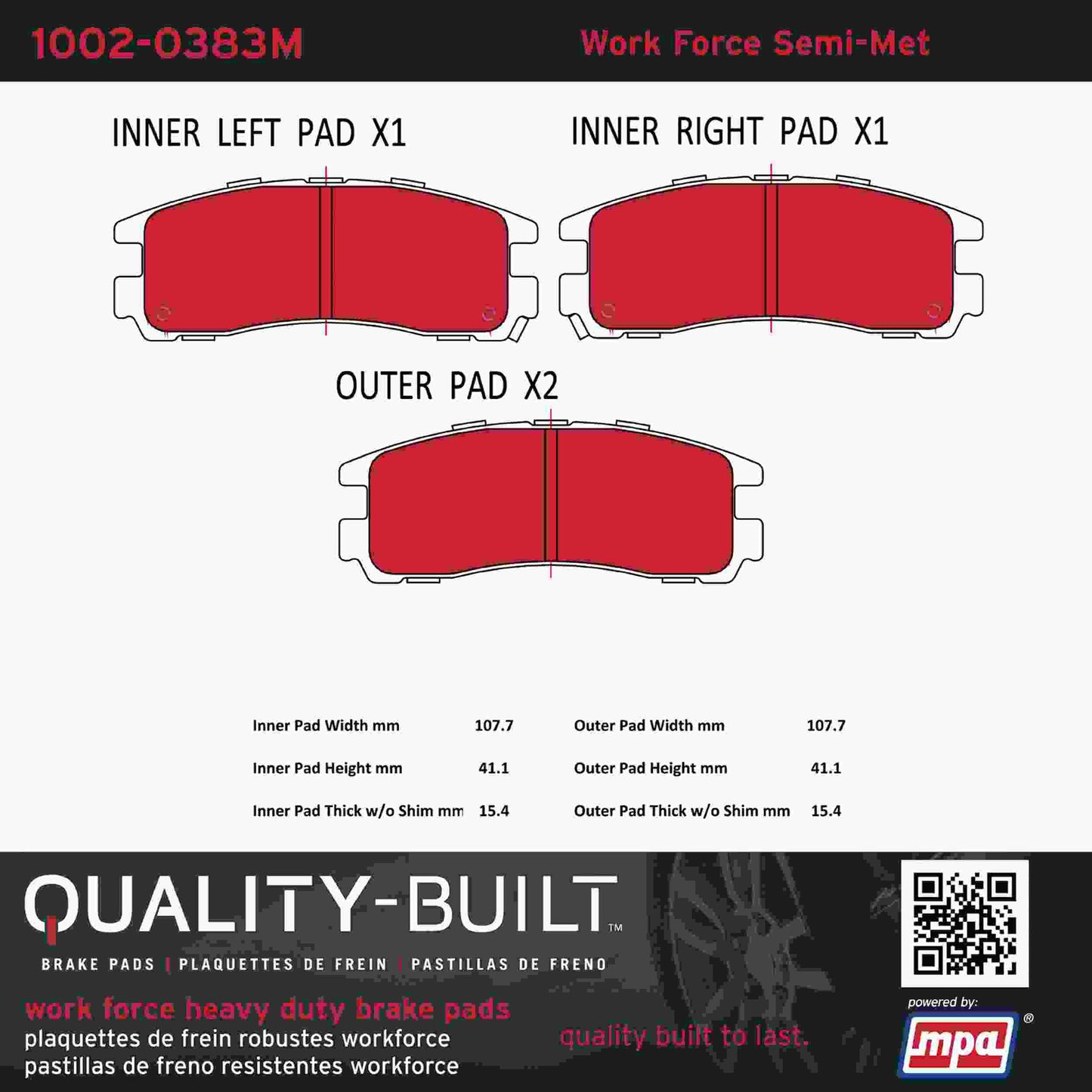 Quality-Built Quality-Built Work Force Heavy Duty Brake Pads w/ Hardware 1002-0383M